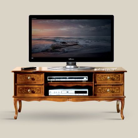 Classic TV Stand in Walnut Wood 4 Drawers Made in Italy - Prince Viadurini