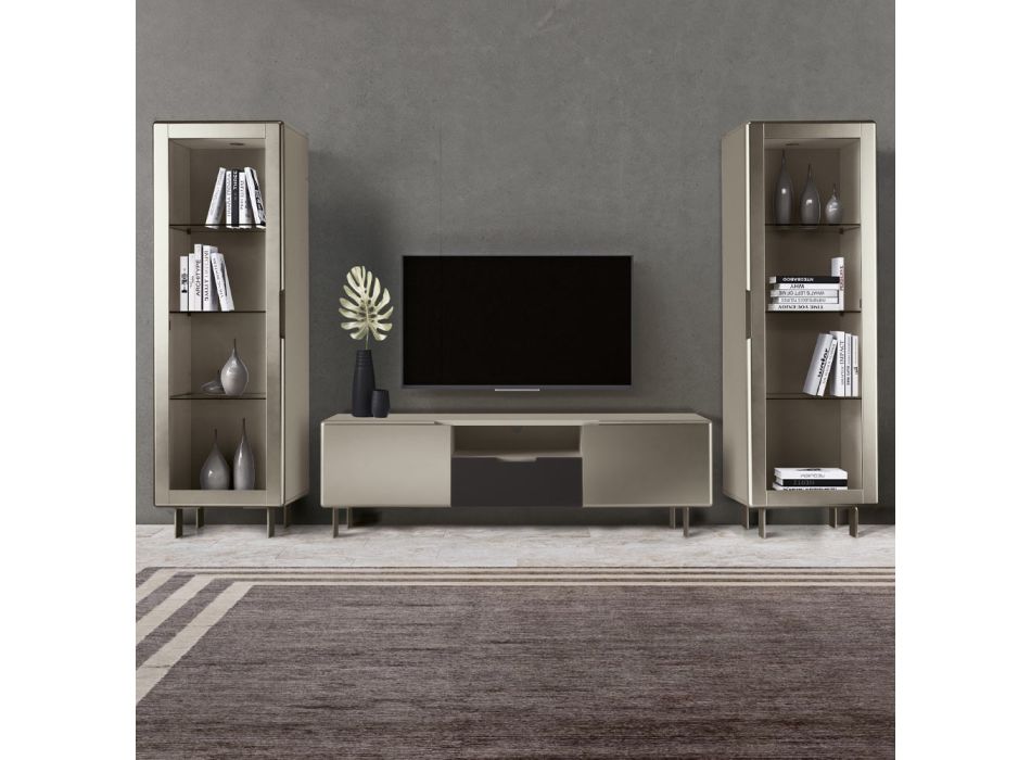 TV Cabinet with 2 Doors and 1 Drawer in Nickel and Carbon Finish - Inga Viadurini