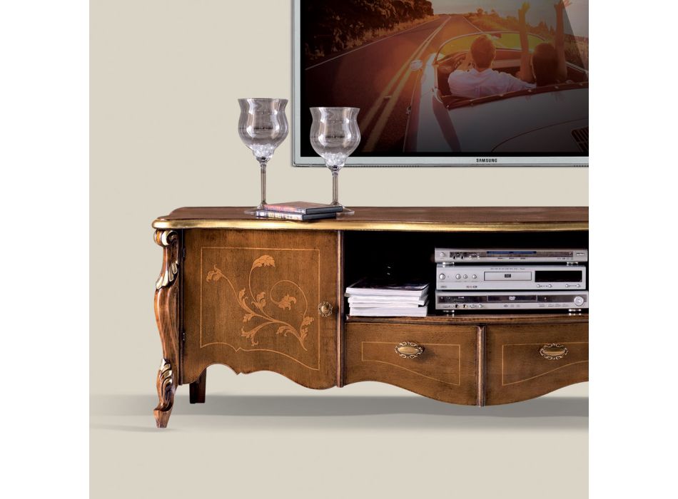 TV Cabinet with 2 Doors and 2 Wooden Drawers Made in Italy - Caligola Viadurini