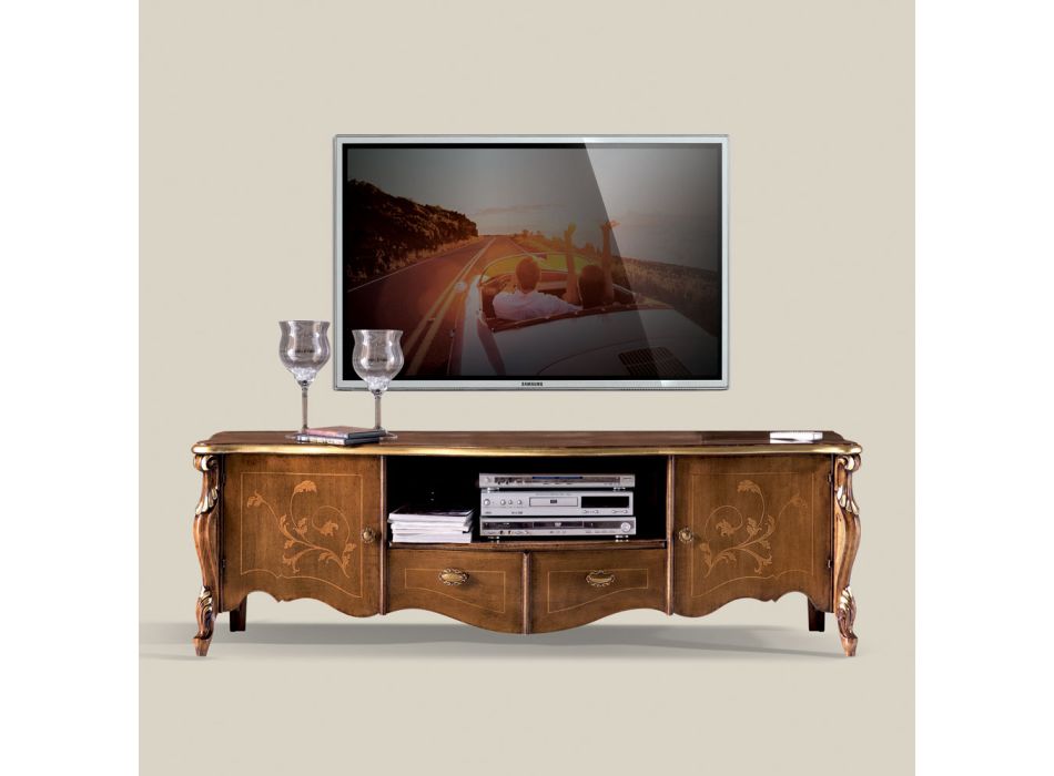 TV Cabinet with 2 Doors and 2 Wooden Drawers Made in Italy - Caligola Viadurini