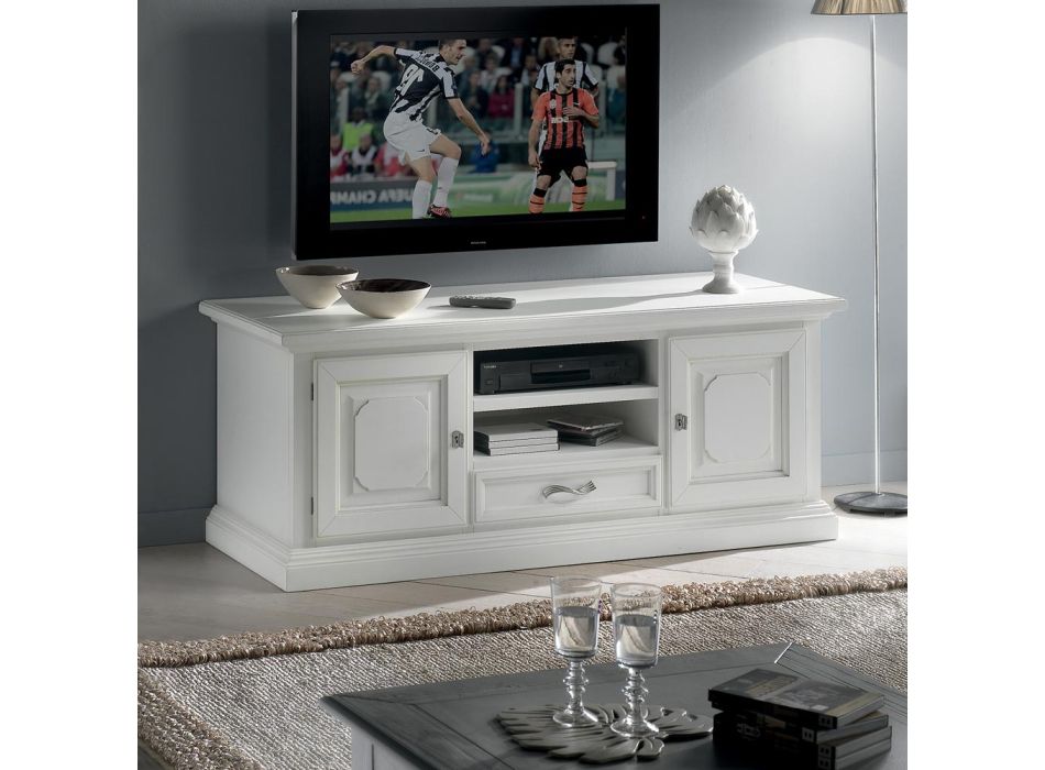 TV Cabinet with 2 Open Compartments and 2 White Lacquered Doors Made in Italy - Atai Viadurini