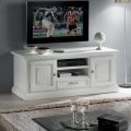 TV Cabinet with 2 Open Compartments and 2 White Lacquered Doors Made in Italy - Atai