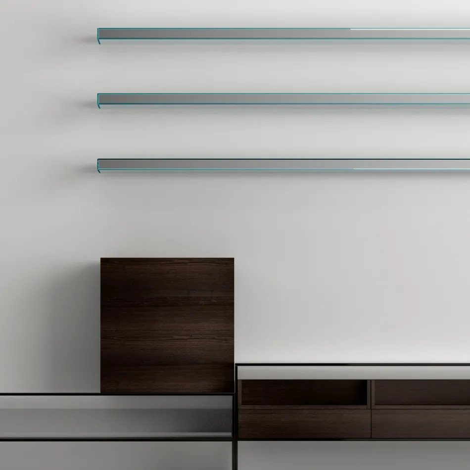 TV stand with 3 shelves and hinged container Made in Italy - Roman Viadurini