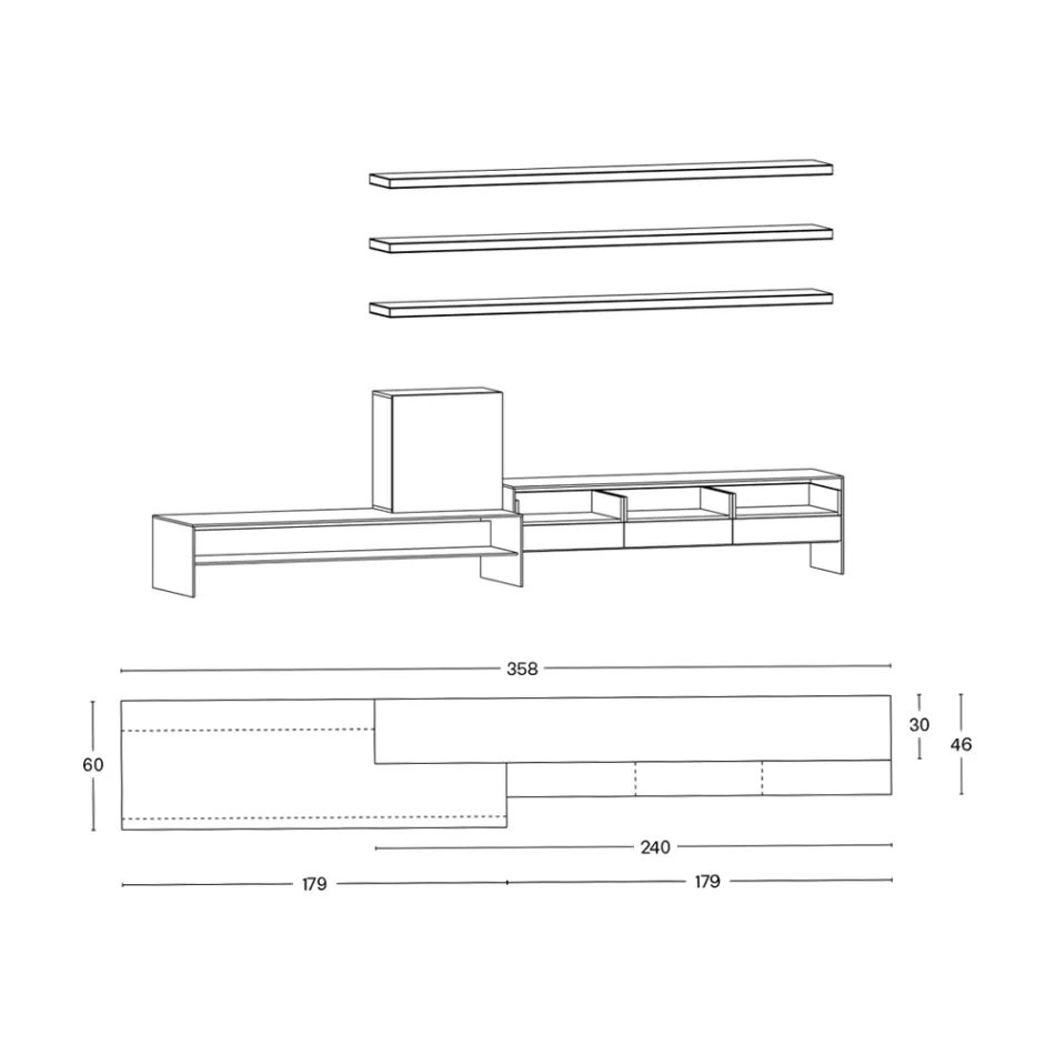 TV stand with 3 shelves and hinged container Made in Italy - Roman Viadurini