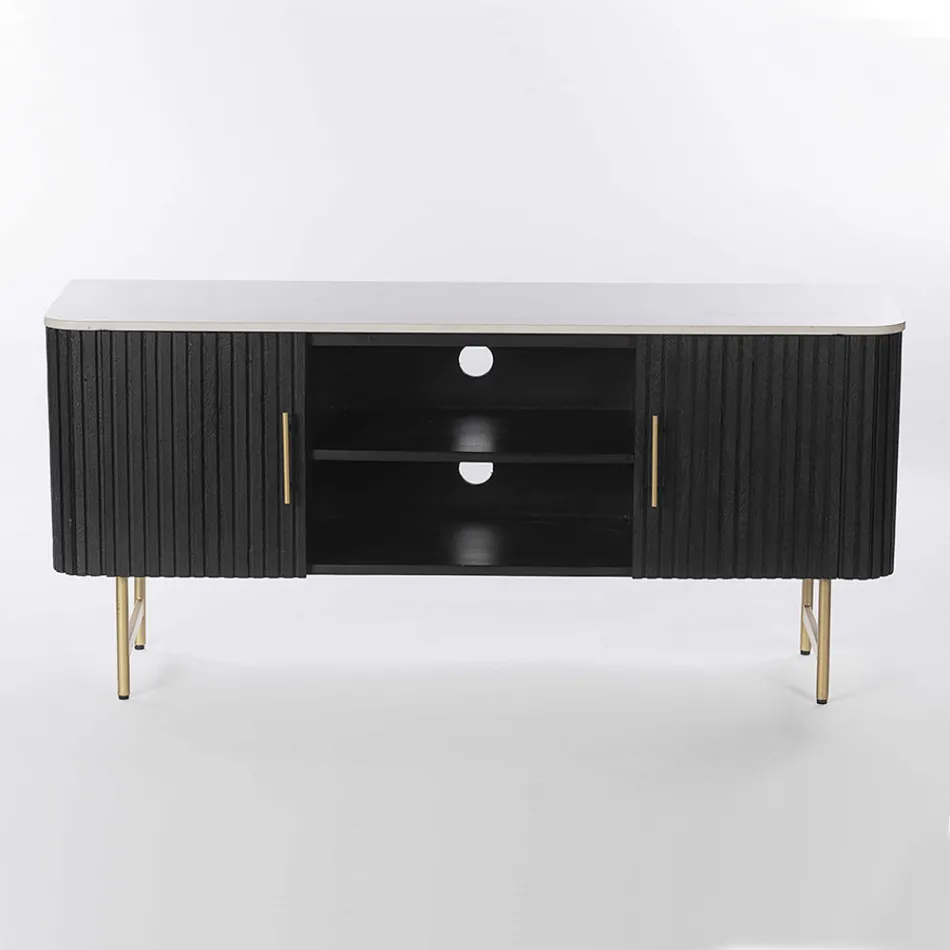 TV Stand with Marble Top and Mango Wood Frame - Fisherman Viadurini