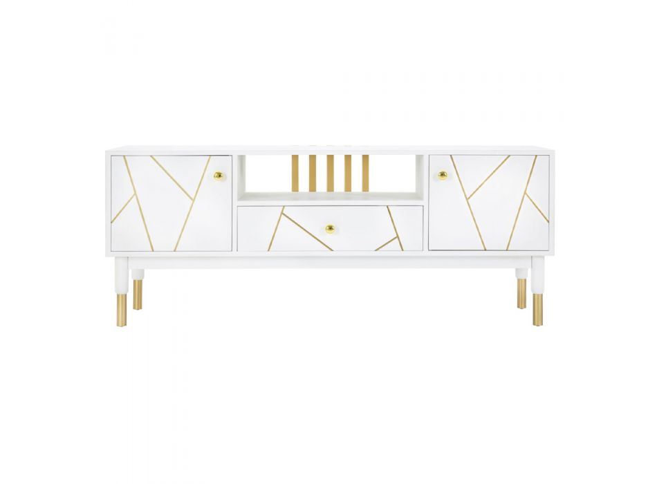 TV Cabinet with Structure in White Mdf with 2 Doors and Drawer - Nunzio Viadurini