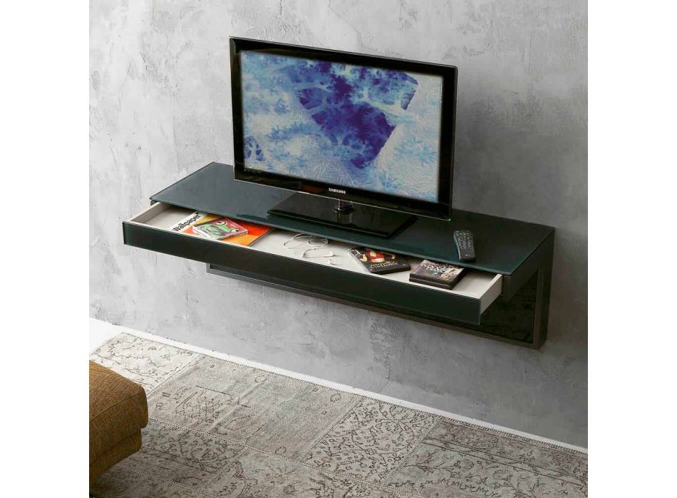 Wall TV Cabinet in Black Crystal and Metal Made in Italy - Americio Viadurini
