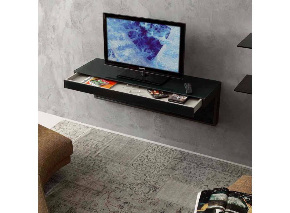 Wall TV Cabinet in Black Crystal and Metal Made in Italy - Americio Viadurini
