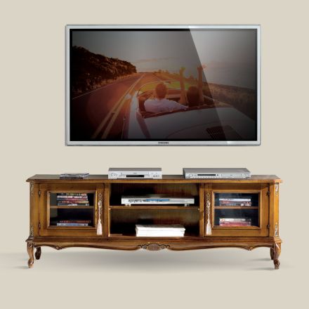 Living Room TV Cabinet in Bassano Walnut Wood Made in Italy - Richard Viadurini