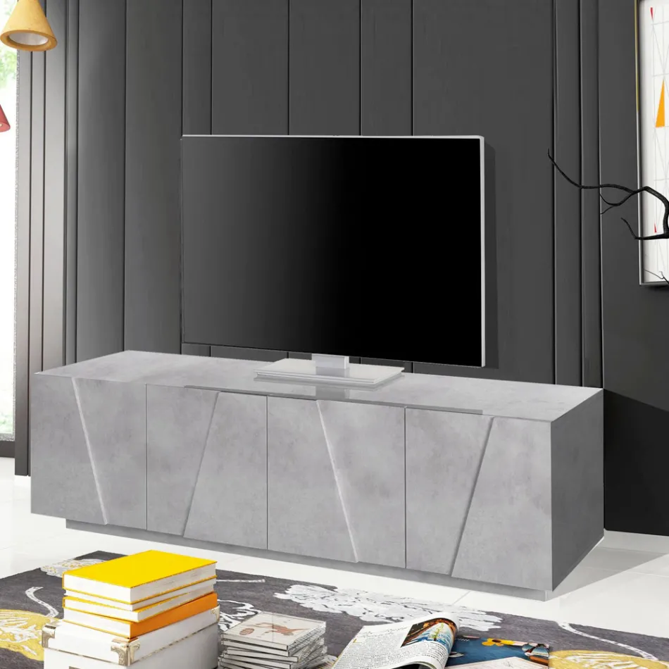 Living Room TV Stand with 4 Melamine Doors Made in Italy - Naditza Viadurini