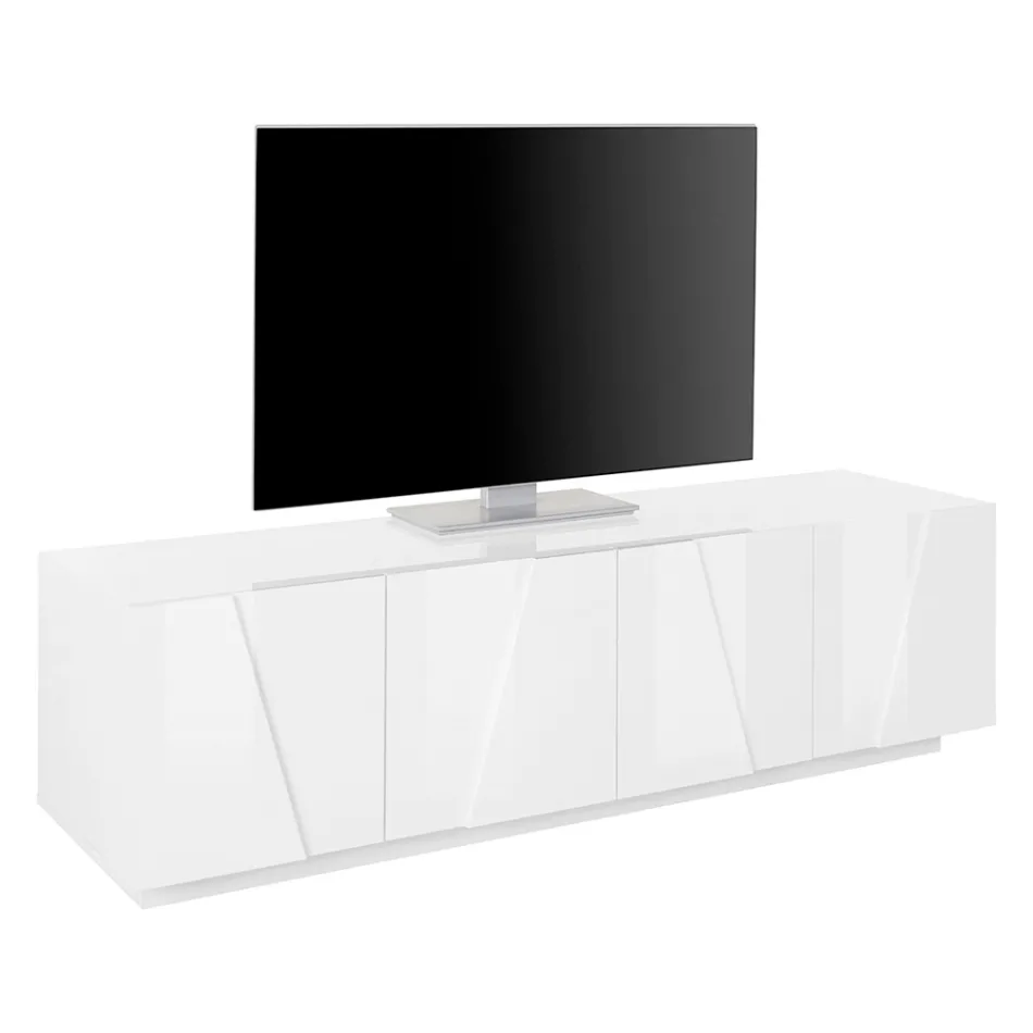 Living Room TV Stand with 4 Melamine Doors Made in Italy - Naditza Viadurini