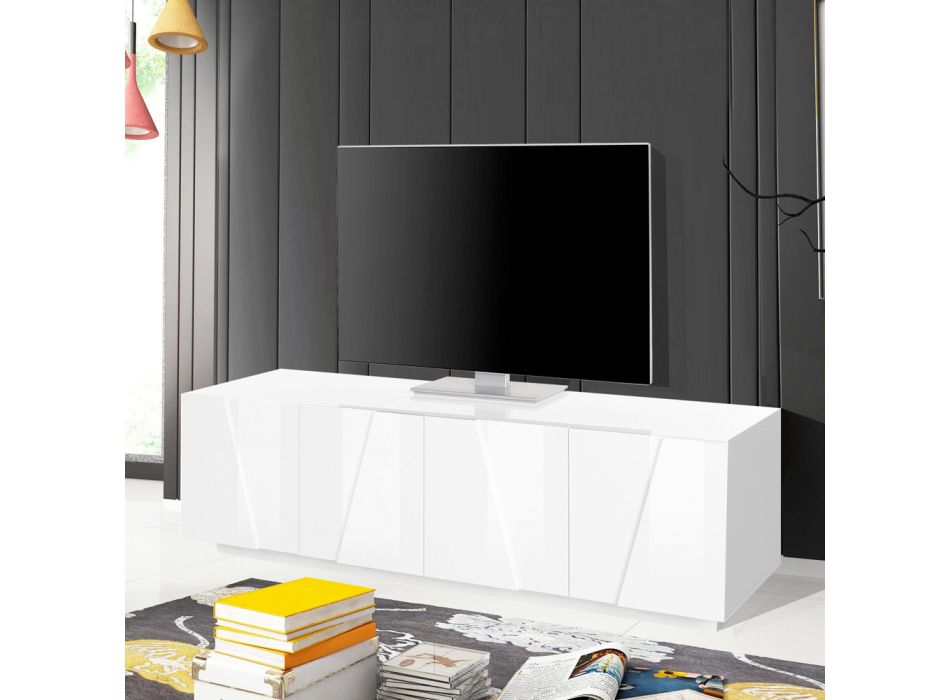 Living Room TV Stand with 4 Melamine Doors Made in Italy - Naditza Viadurini