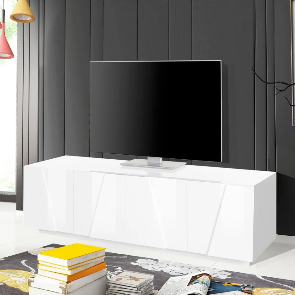 Living Room TV Stand with 4 Melamine Doors Made in Italy - Naditza Viadurini