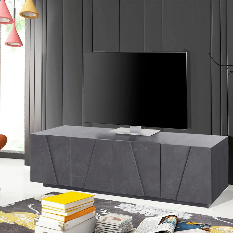 Living Room TV Stand with 4 Melamine Doors Made in Italy - Naditza Viadurini