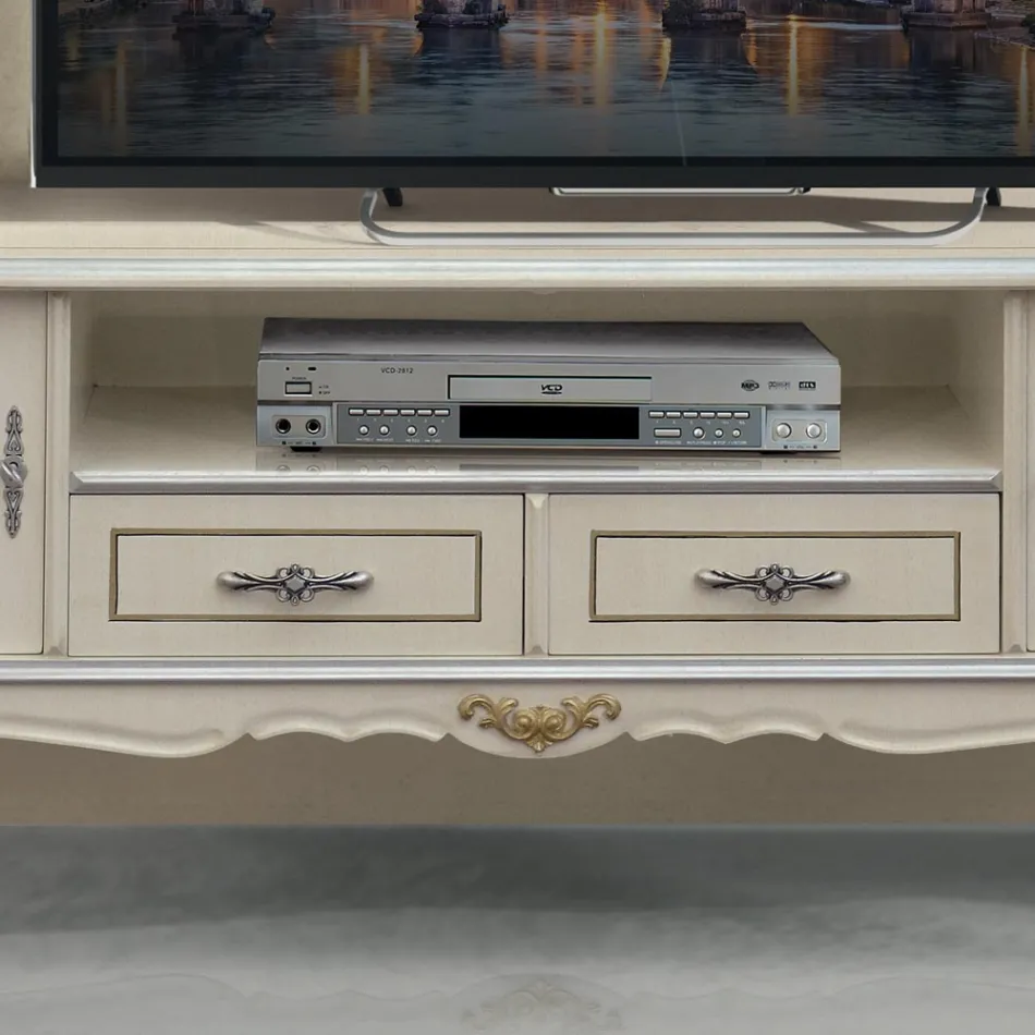 Luxury TV Cabinet in White and Silver Wood Made in Italy - Cheverny Viadurini