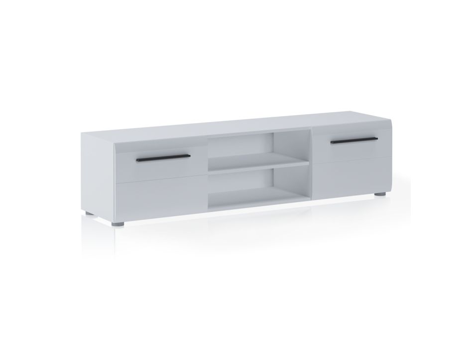 TV Stand in White Finish with 2 Doors and 1 Open Compartment - Selenio Viadurini