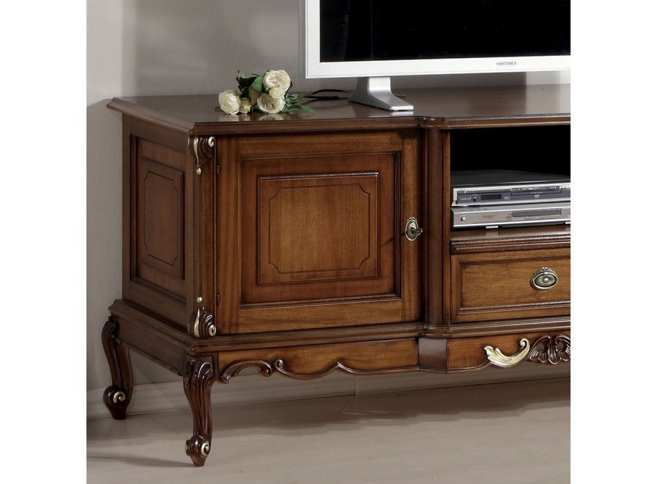 Bassano Wood TV Stand with Made in Italy Decoration - Moloch Viadurini