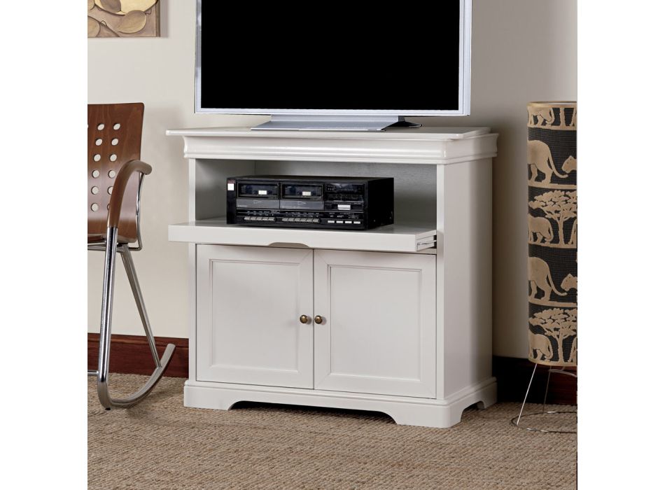 White Wooden TV Cabinet with Swivel Top Made in Italy - Aplu Viadurini