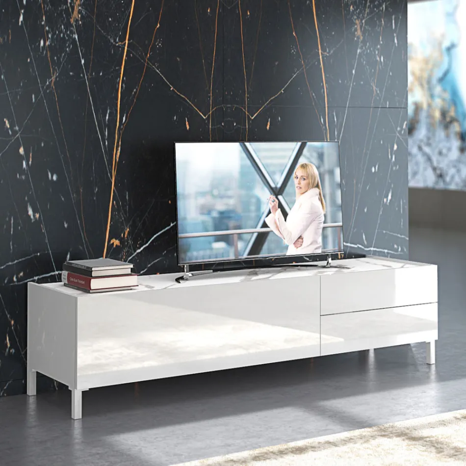 Wooden TV stand with 1 door and 2 drawers - Tantalo Viadurini
