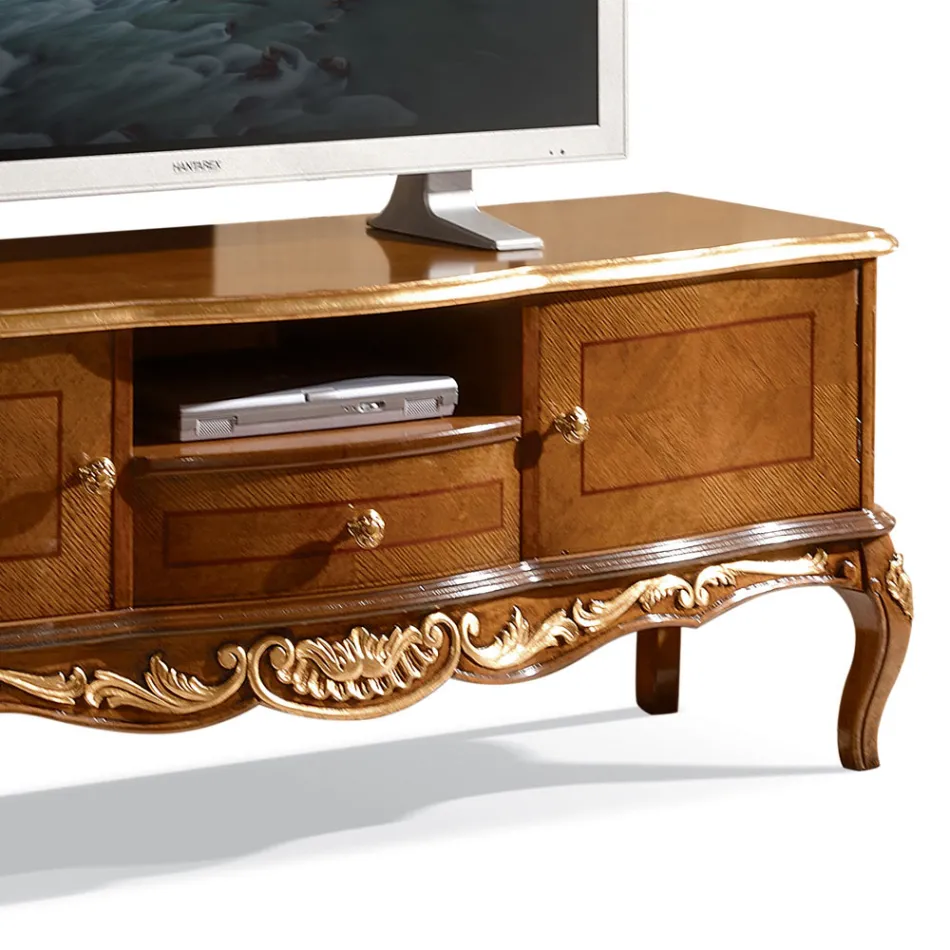 Wooden TV Cabinet with Classic Style Legs Made in Italy - Chantilly Viadurini