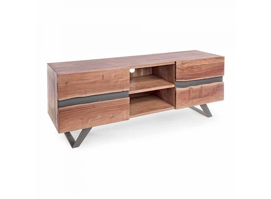 Homemotion TV Stand in Mango Wood with Metal Inserts - Sonia Viadurini