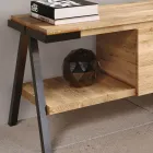 TV Stand in Knotted Oak Wood and Metal Made in Italy - Jennifer Viadurini