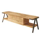 TV Stand in Knotted Oak Wood and Metal Made in Italy - Jennifer Viadurini