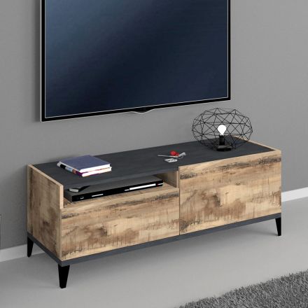 TV cabinet in melamine with compartment and drawer Made in Italy - Florentino Viadurini