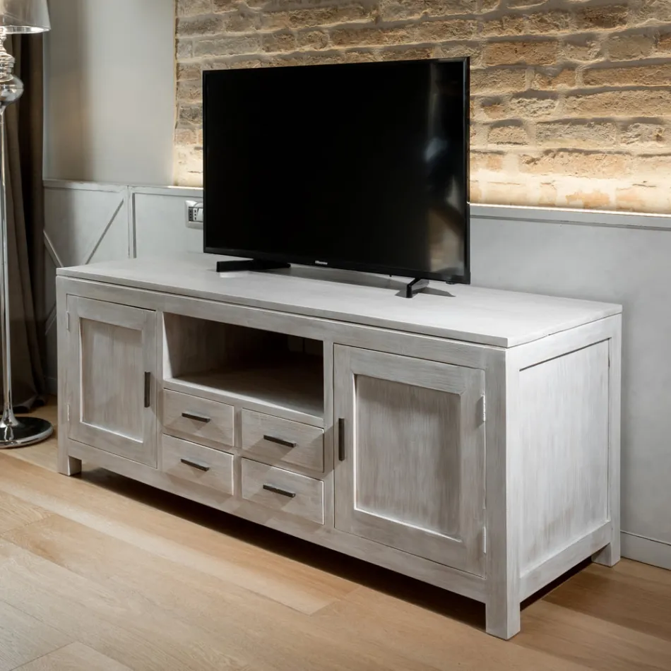 Kendo Solid Teak TV Stand with 2 Doors and 4 Drawers Viadurini