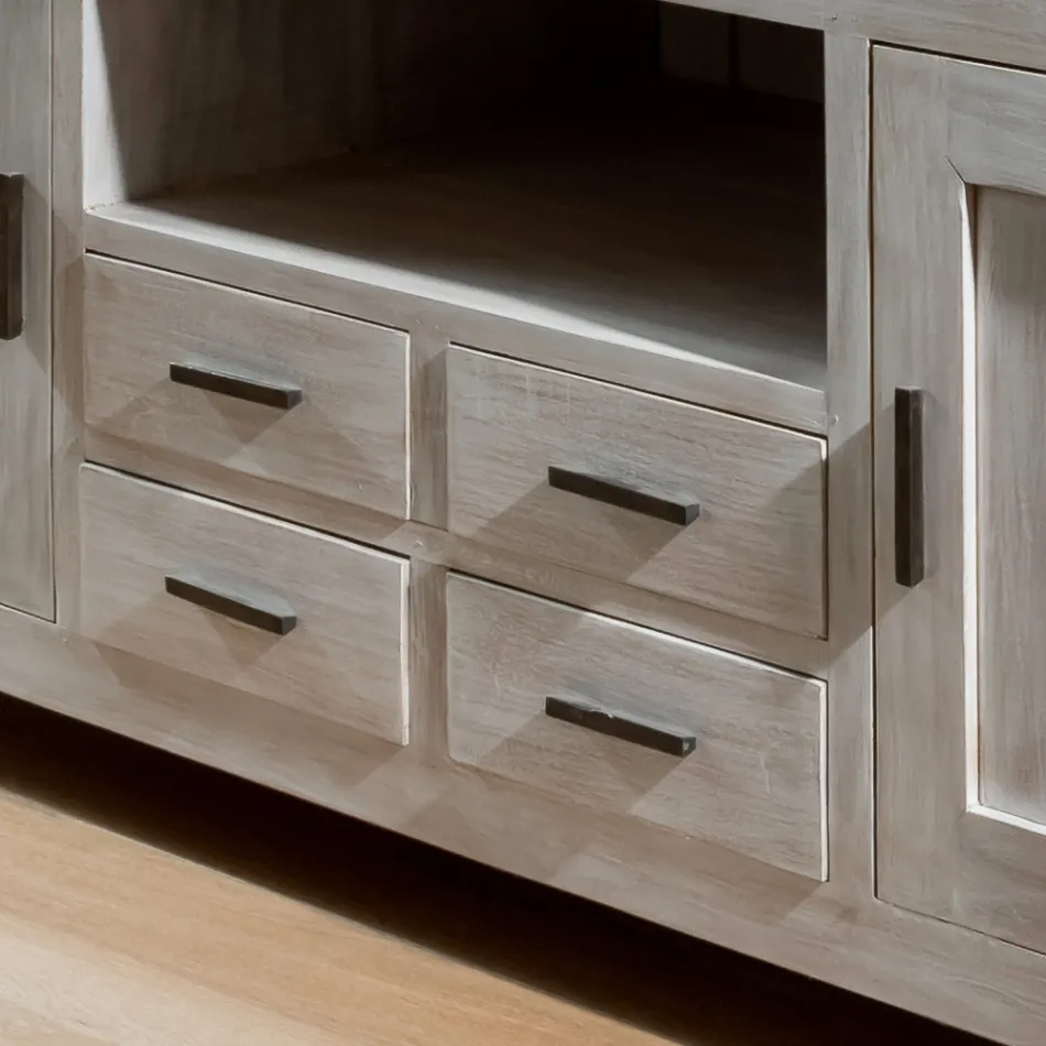 Kendo Solid Teak TV Stand with 2 Doors and 4 Drawers Viadurini