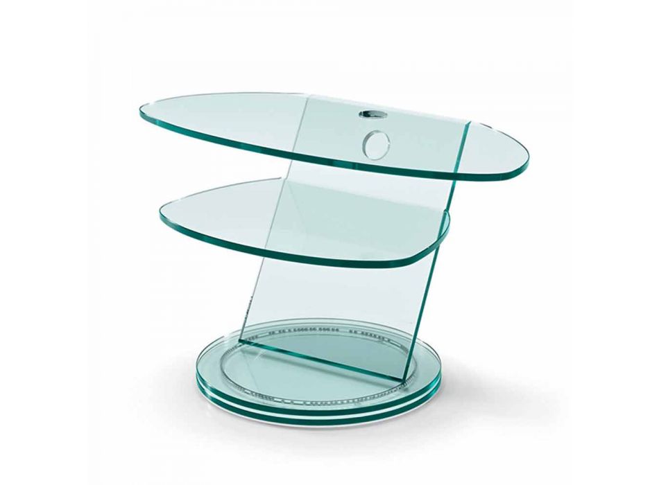 Glass TV Cabinet with Rotating Base and 2 Dimensions Shelf - Salemme Viadurini