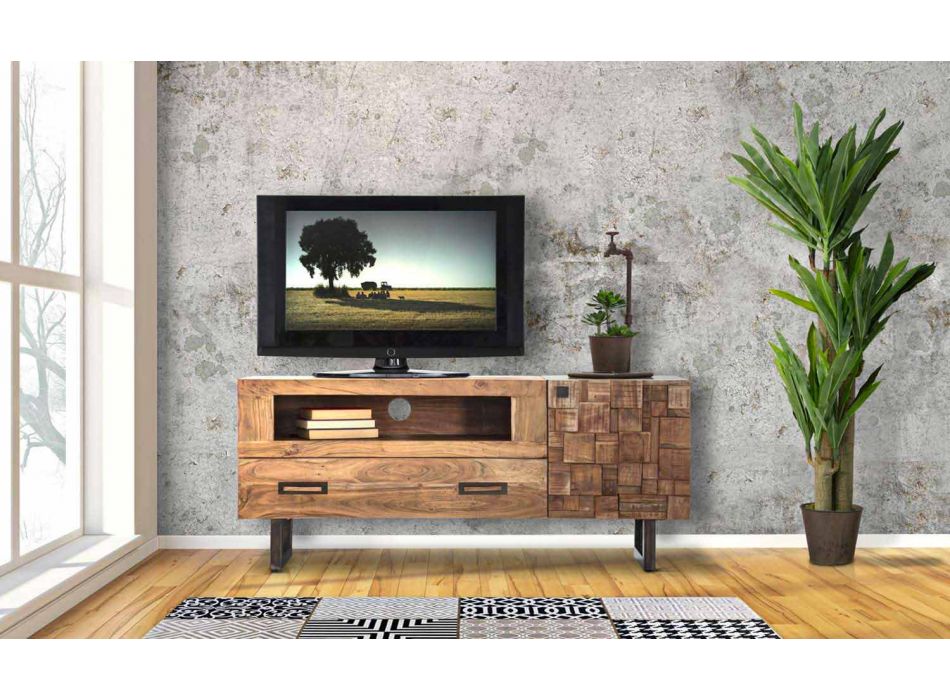 Modern Design Iron And Acacia Wood Tv Stand, Metal And Wood Tv Console Table Uk