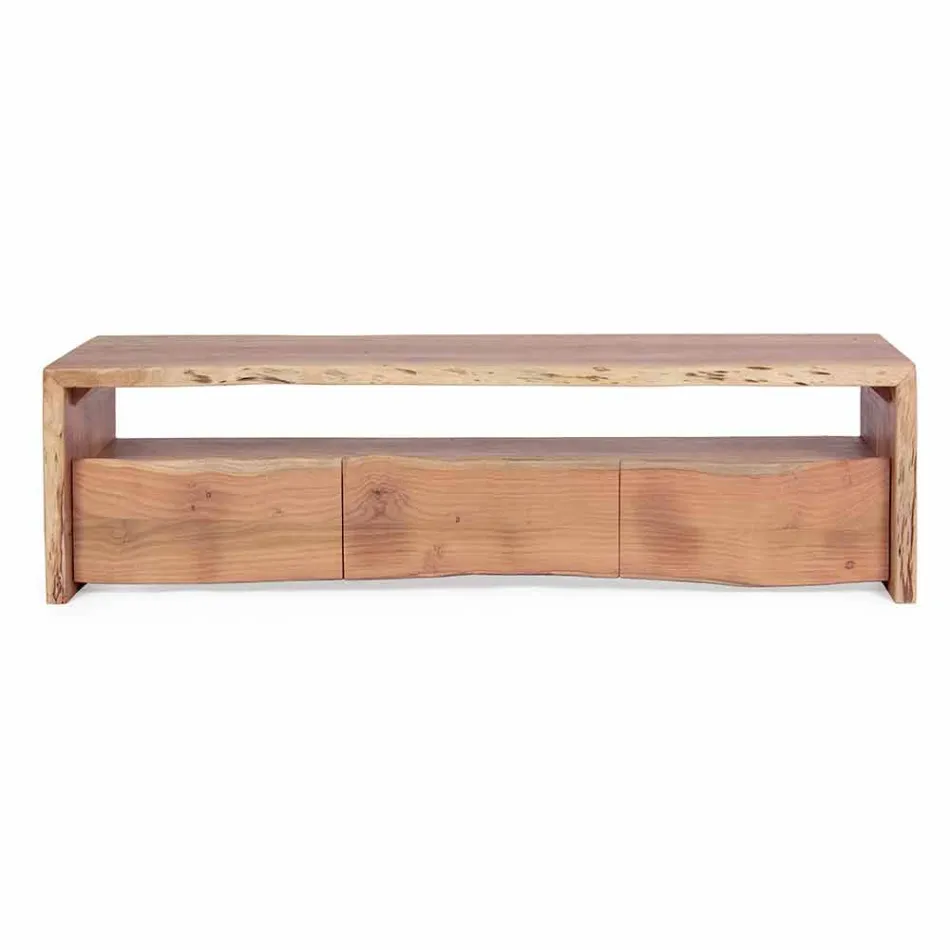 Modern TV Stand in Acacia Wood with 3 Drawers Homemotion - Lauro Viadurini