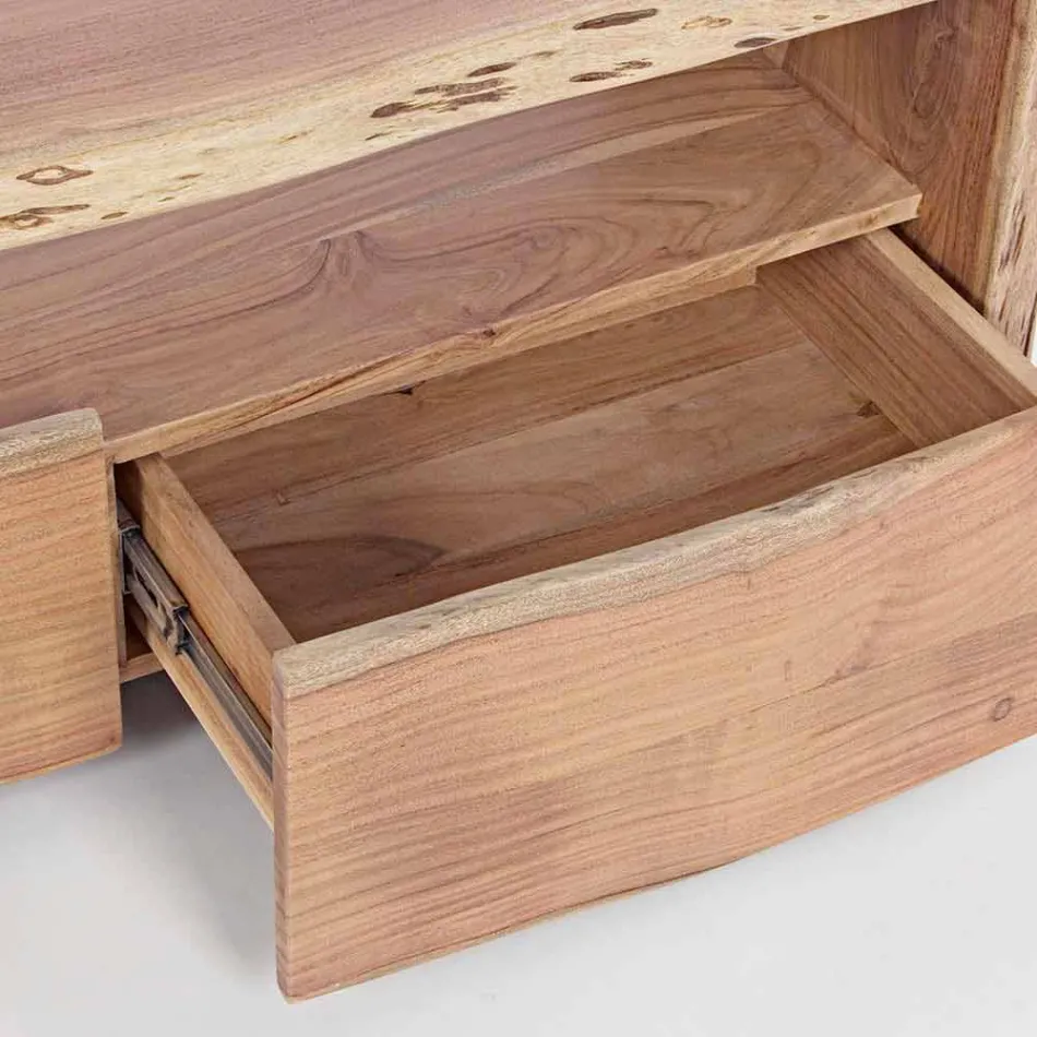 Modern TV Stand in Acacia Wood with 3 Drawers Homemotion - Lauro Viadurini