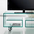 Multipurpose Living Room TV Cabinet in Transparent Glass with Wheels - Birintolo Viadurini