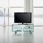 Multipurpose Living Room TV Cabinet in Transparent Glass with Wheels - Birintolo Viadurini