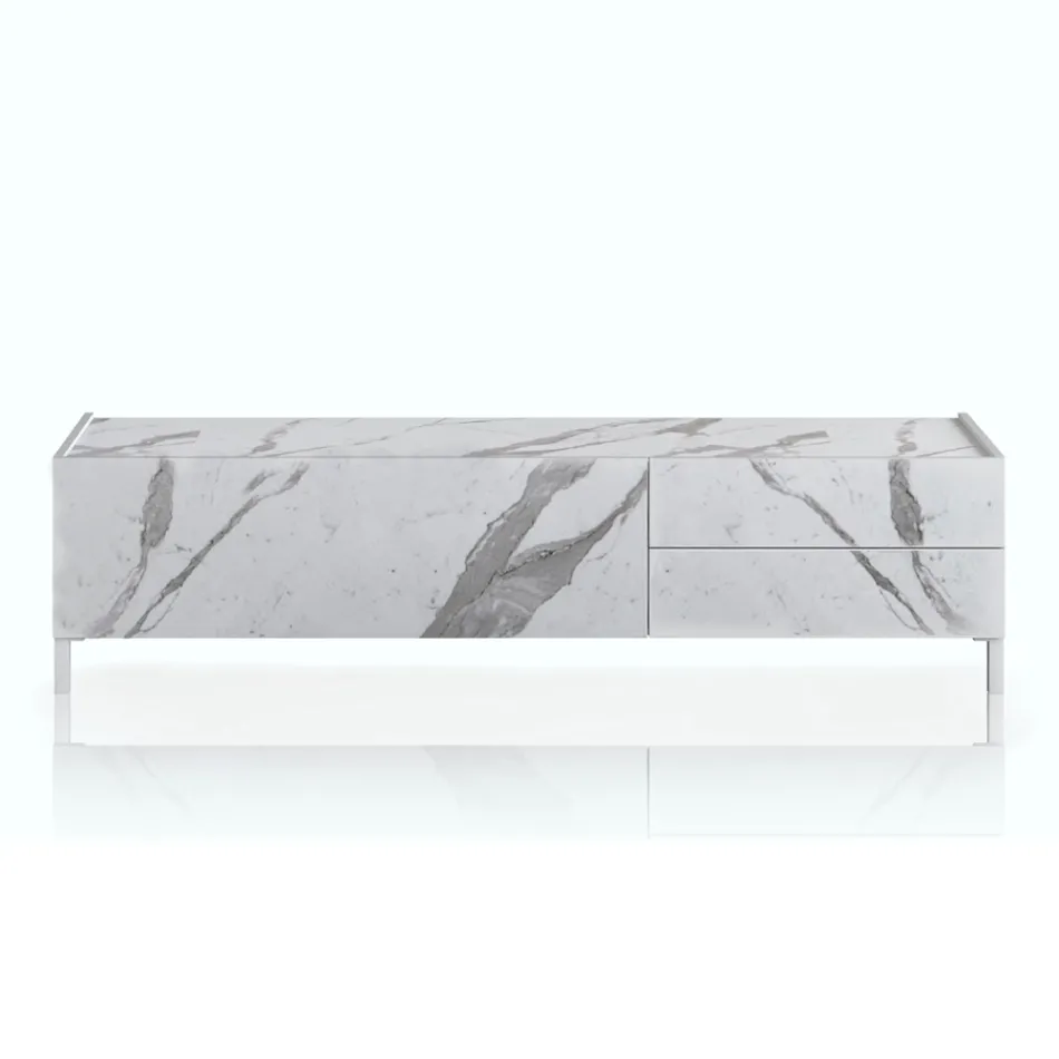 TV Stand Covered in Melamine Marble Finish Made in Italy - Zinc Viadurini