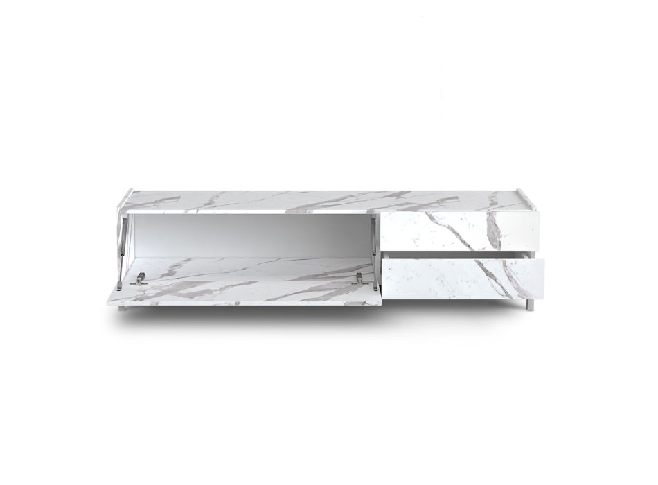 TV Stand Covered in Melamine Marble Finish Made in Italy - Zinc Viadurini