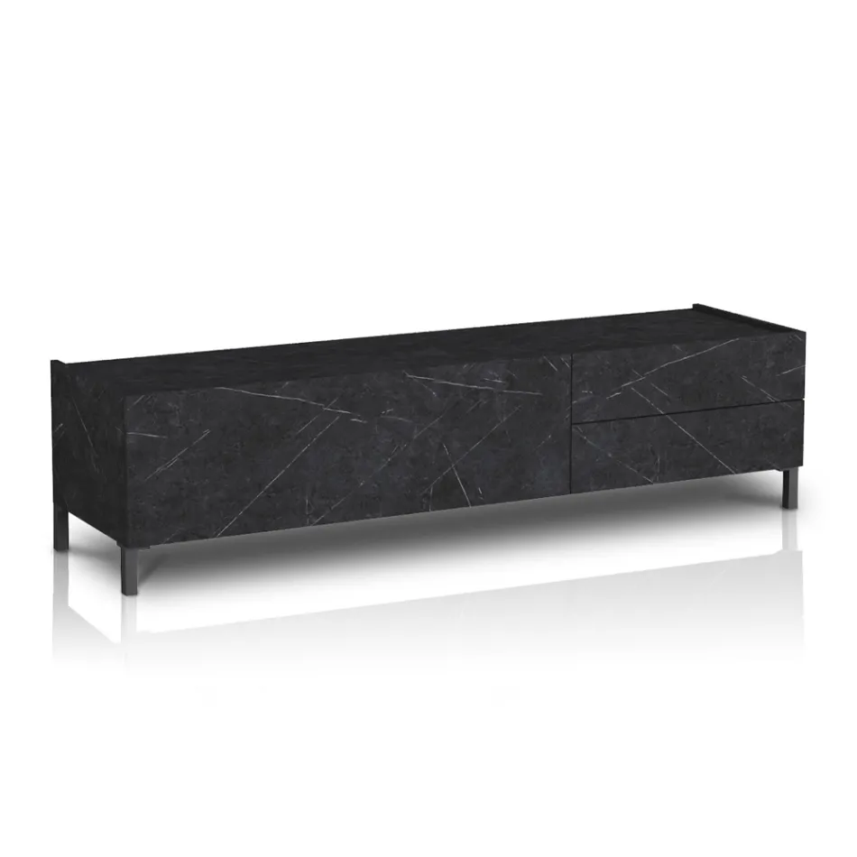TV Stand Covered in Melamine Marble Finish Made in Italy - Zinc Viadurini