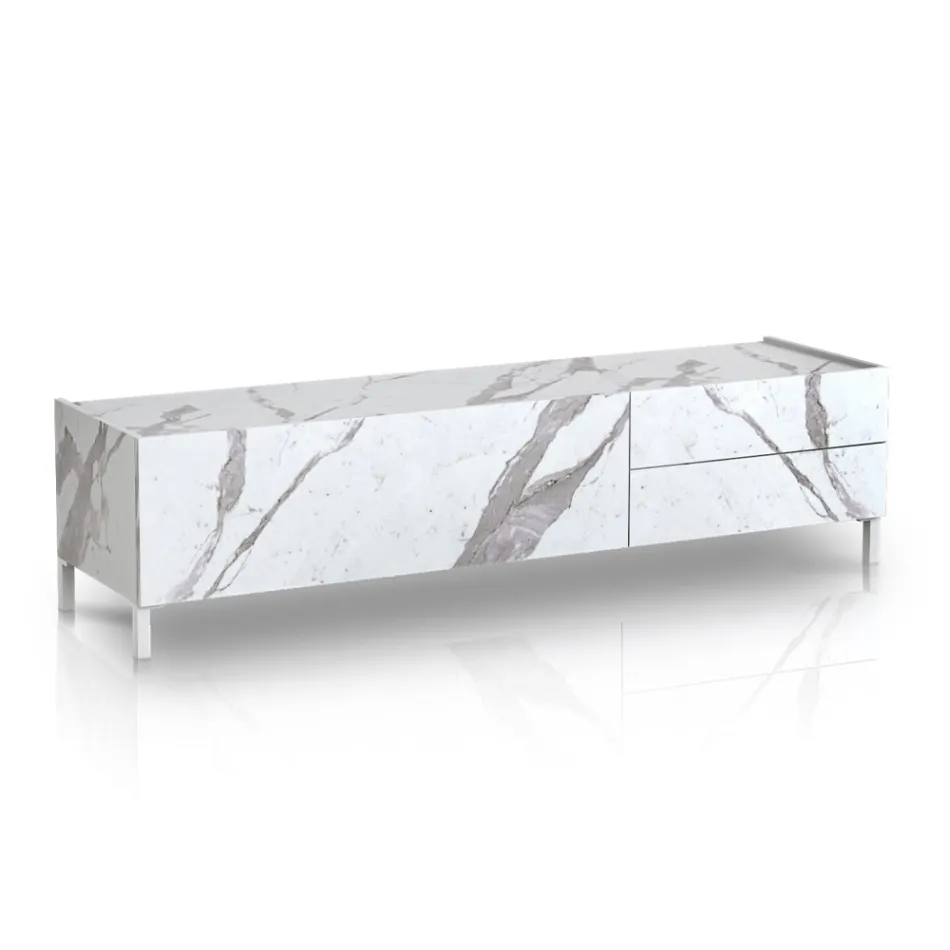 TV Stand Covered in Melamine Marble Finish Made in Italy - Zinc Viadurini