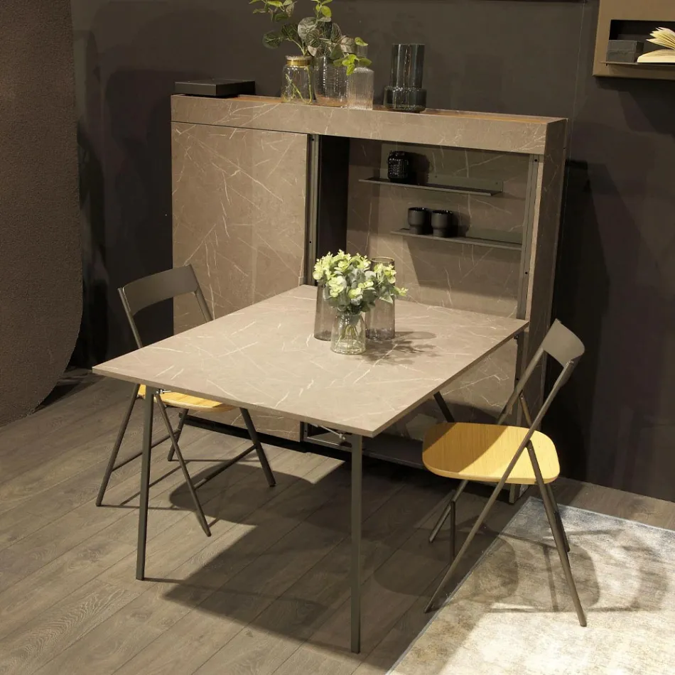 Multifunctional Rotating Cabinet with TV Stand and Integrated Table Made in Italy - Illusione Viadurini