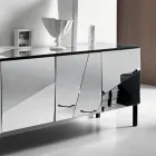 Living Room Sideboard in Matt Black Wood and Mirror Glass Top Liscio - Senese Viadurini