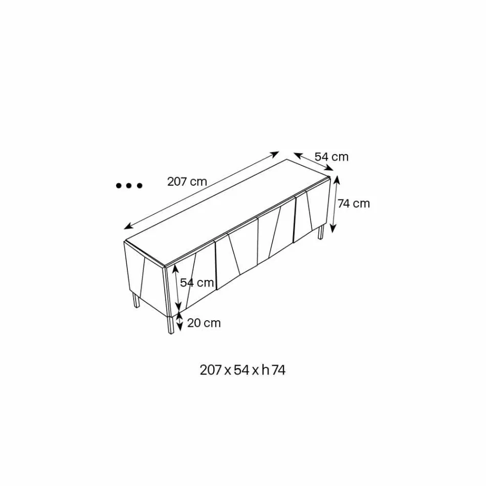 Living Room Sideboard in Matt Black Wood and Mirror Glass Top Liscio - Senese Viadurini