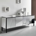 Living Room Sideboard in Matt Black Wood and Mirrored Glasses, Italian Luxury - Sienese