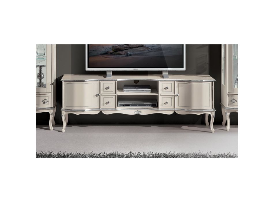 Living Room TV Stand White and Silver Wood Made in Italy - Windsor Viadurini