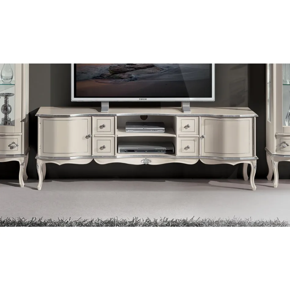 Living Room TV Stand White and Silver Wood Made in Italy - Windsor Viadurini