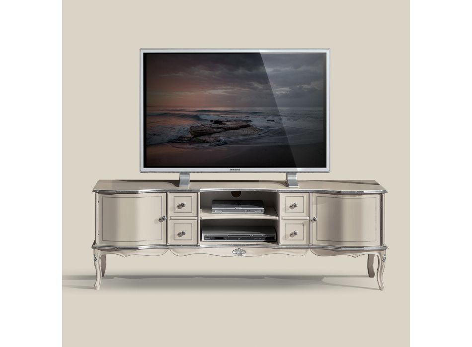 Living Room TV Stand White and Silver Wood Made in Italy - Windsor Viadurini