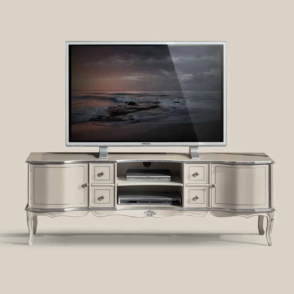 Living Room TV Stand White and Silver Wood Made in Italy - Windsor Viadurini