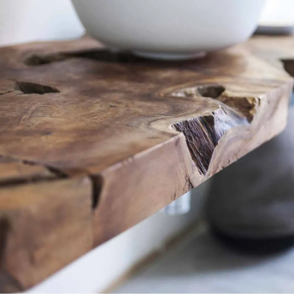 Suspended Bathroom Top Cabinet in Solid Teak Wood - Forest Viadurini