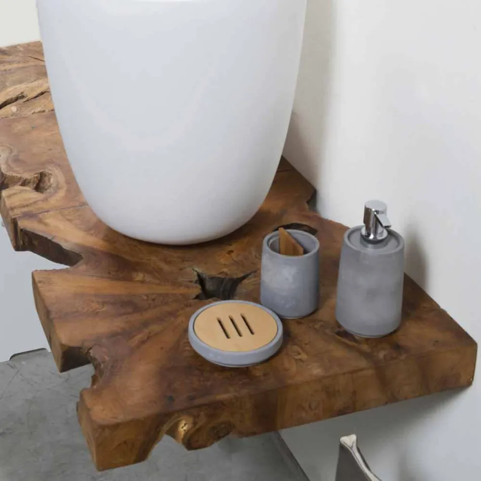 Suspended Bathroom Top Cabinet in Solid Teak Wood - Forest Viadurini